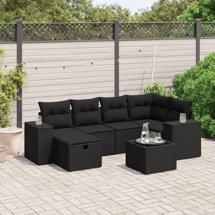 Set Mobilier De Grădină Cu Perne, 6 Piese, Negru, Poliratan
