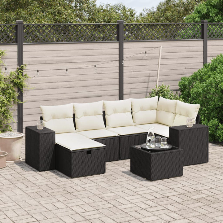 Set Mobilier De Grădină Cu Perne, 6 Piese, Negru, Poliratan