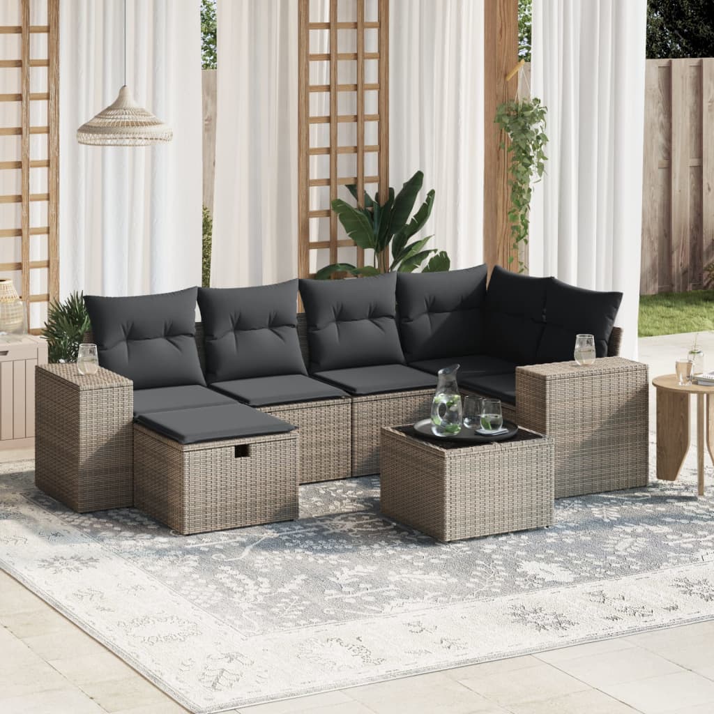Set Mobilier De Grădină Cu Perne, 6 Piese, Negru, Poliratan