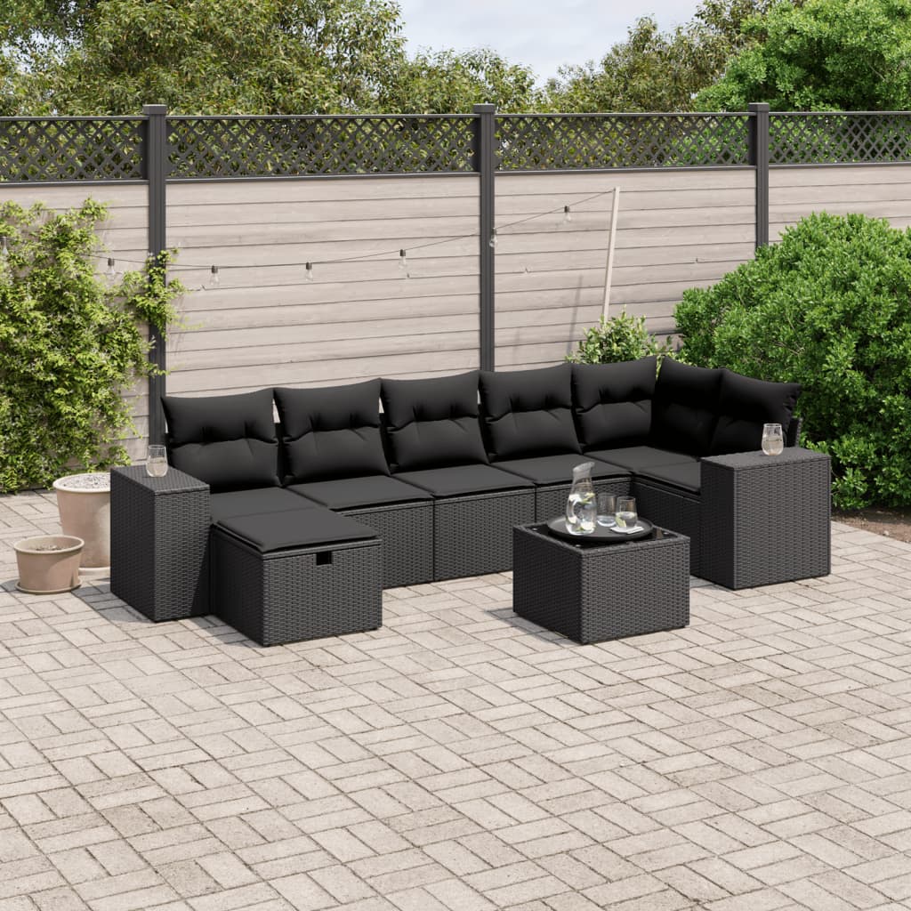 Set Canapele De Grădină Cu Perne, 8 Piese, Maro, Poliratan