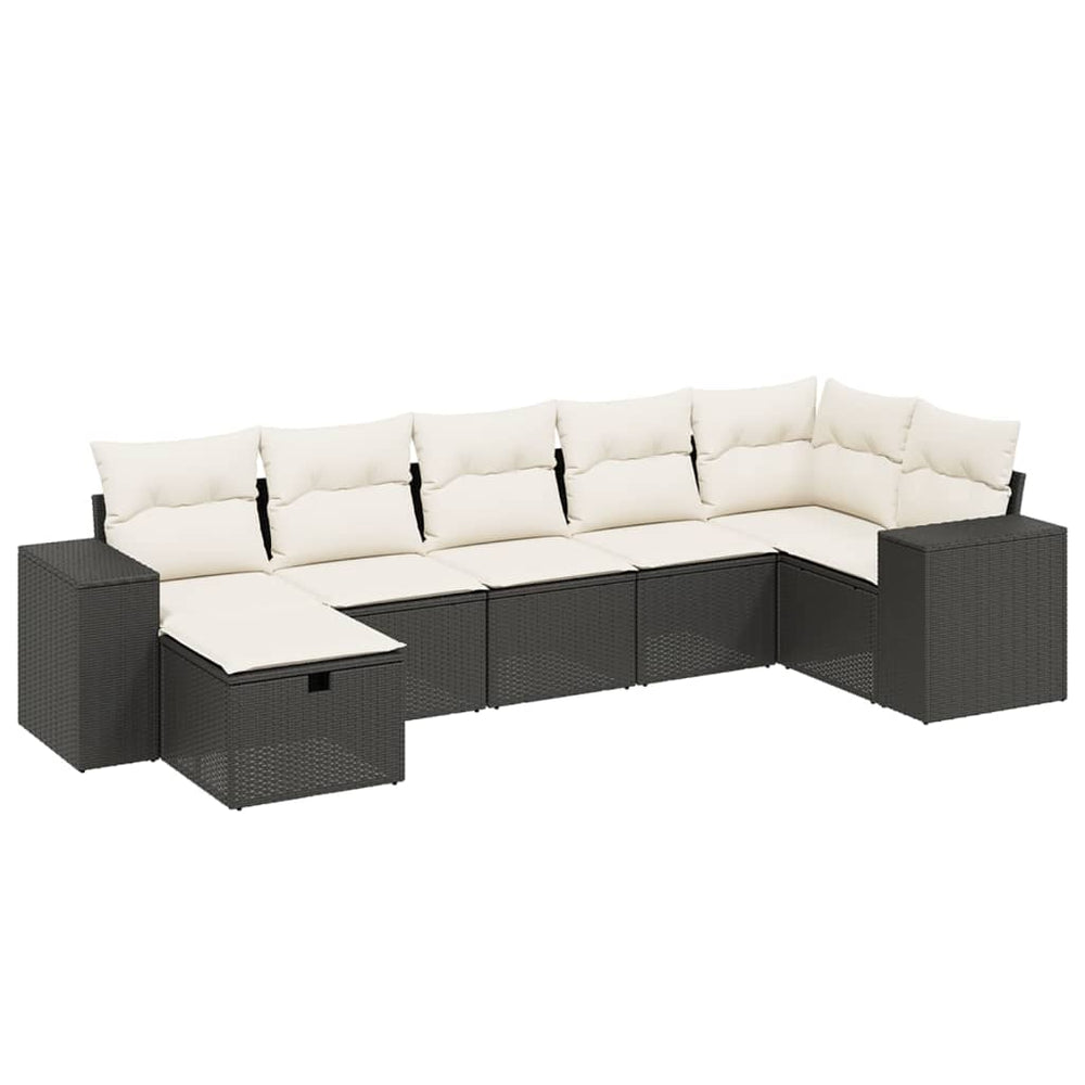 Set Canapele De Grădină Cu Perne, 7 Piese, Negru, Poliratan