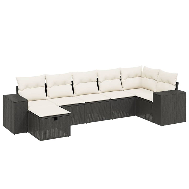 Set Canapele De Grădină Cu Perne, 7 Piese, Negru, Poliratan