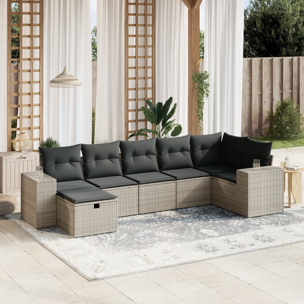 Set Canapele De Grădină Cu Perne, 7 Piese, Negru, Poliratan