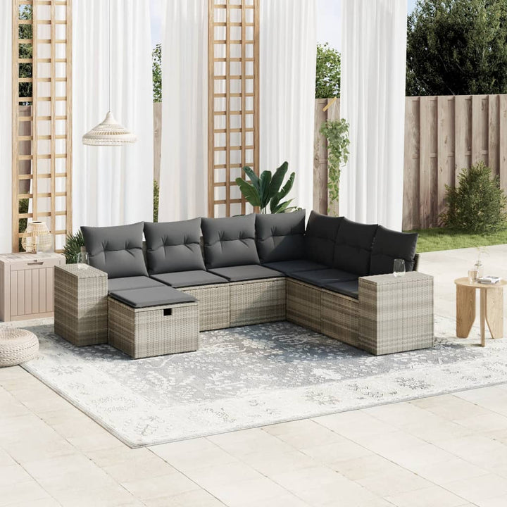 Set Canapele De Grădină Cu Perne, 7 Piese, Negru, Poliratan
