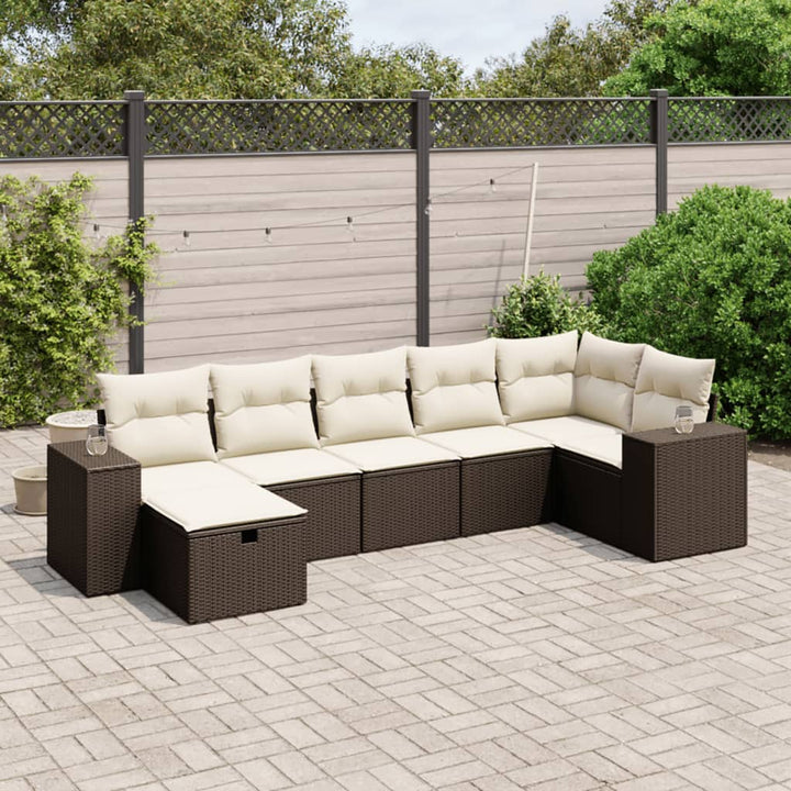 Set Canapele De Grădină Cu Perne, 7 Piese, Negru, Poliratan