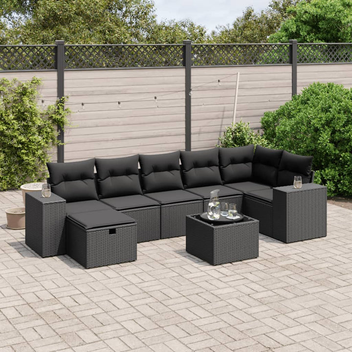 Set Canapele De Grădină Cu Perne, 7 Piese, Negru, Poliratan