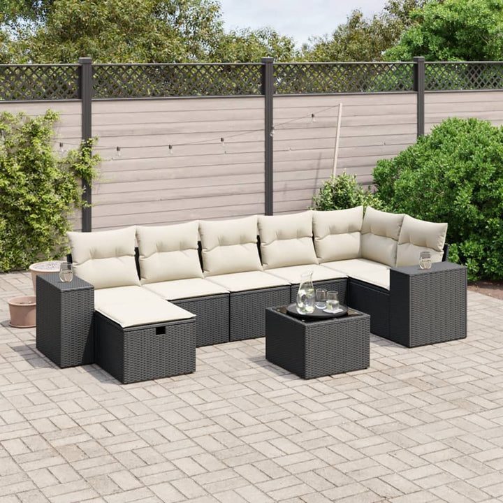 Set Canapele De Grădină Cu Perne, 7 Piese, Negru, Poliratan
