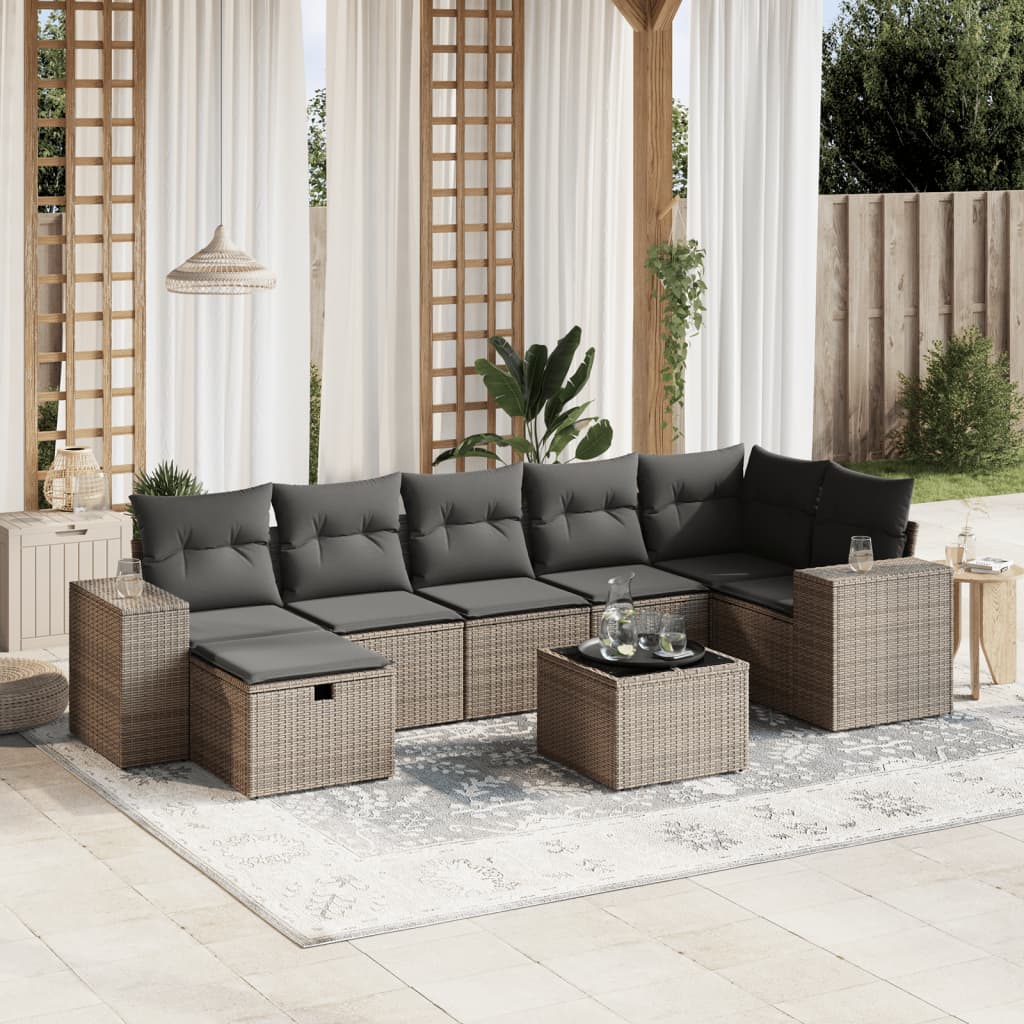 Set Canapele De Grădină Cu Perne, 7 Piese, Negru, Poliratan