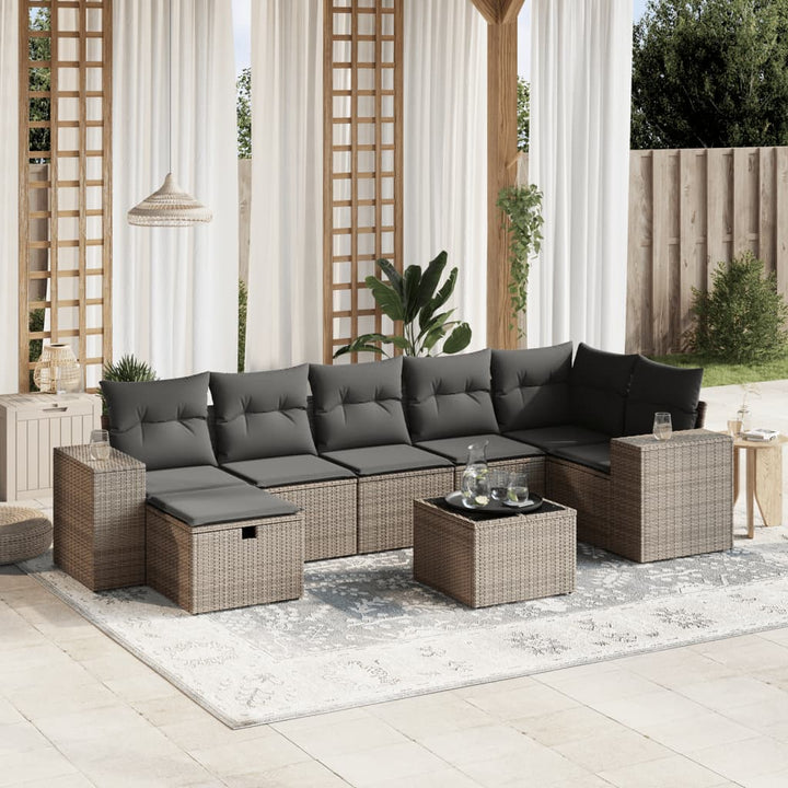 Set Canapele De Grădină Cu Perne, 7 Piese, Negru, Poliratan
