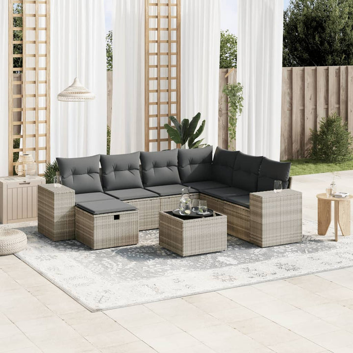 Set Canapele De Grădină Cu Perne, 7 Piese, Negru, Poliratan