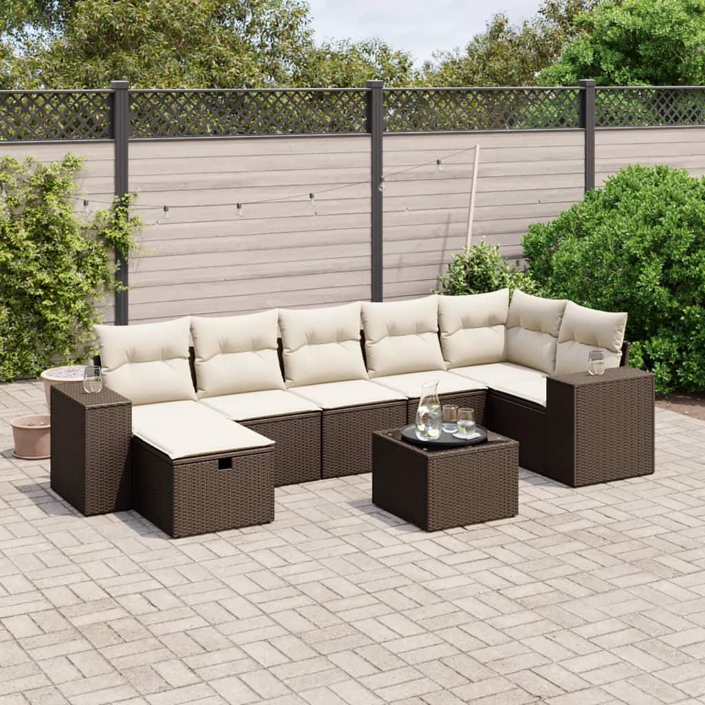 Set Canapele De Grădină Cu Perne, 7 Piese, Negru, Poliratan