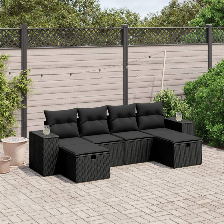 Set Mobilier De Grădină Cu Perne, 6 Piese, Negru, Poliratan