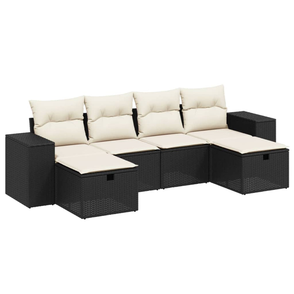 Set Mobilier De Grădină Cu Perne, 6 Piese, Negru, Poliratan