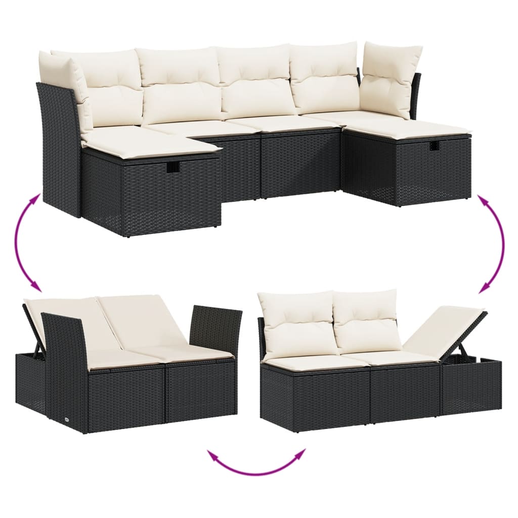 Set Mobilier De Grădină Cu Perne, 6 Piese, Negru, Poliratan