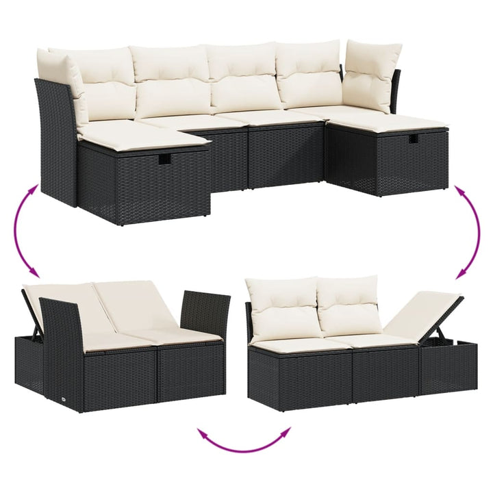 Set Mobilier De Grădină Cu Perne, 6 Piese, Negru, Poliratan