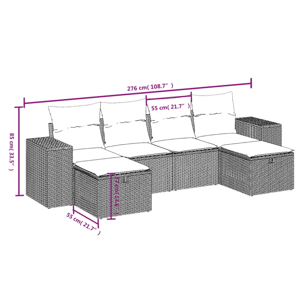 Set Mobilier De Grădină Cu Perne, 6 Piese, Negru, Poliratan
