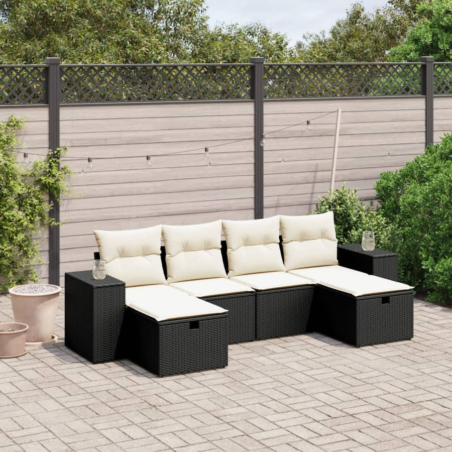Set Mobilier De Grădină Cu Perne, 6 Piese, Negru, Poliratan