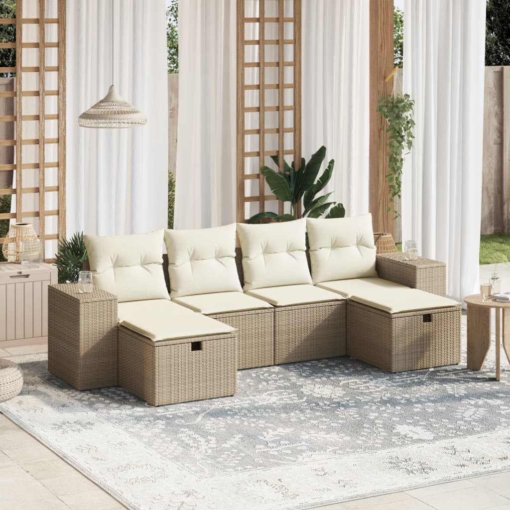 Set Mobilier De Grădină Cu Perne, 6 Piese, Negru, Poliratan