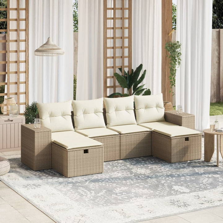 Set Mobilier De Grădină Cu Perne, 6 Piese, Negru, Poliratan