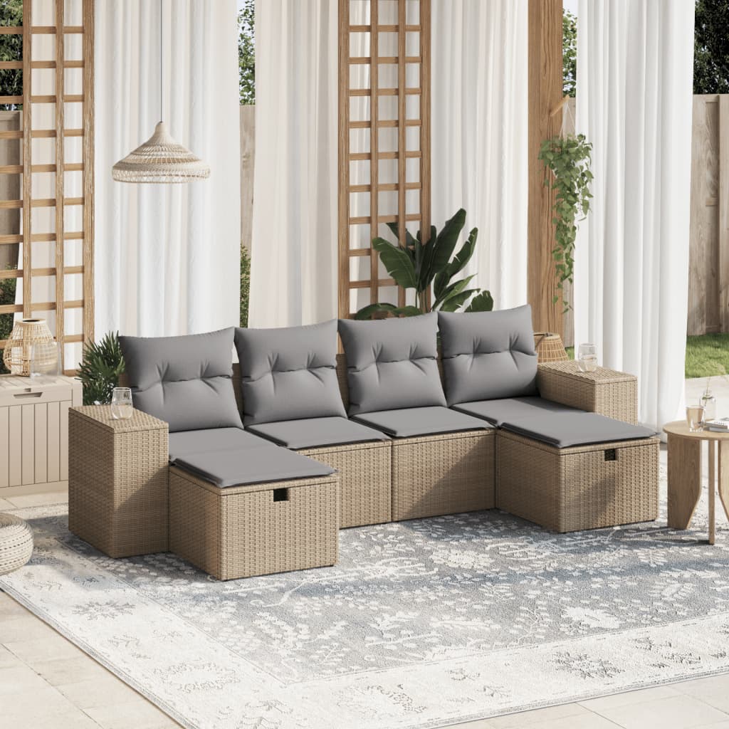 Set Mobilier De Grădină Cu Perne, 6 Piese, Negru, Poliratan