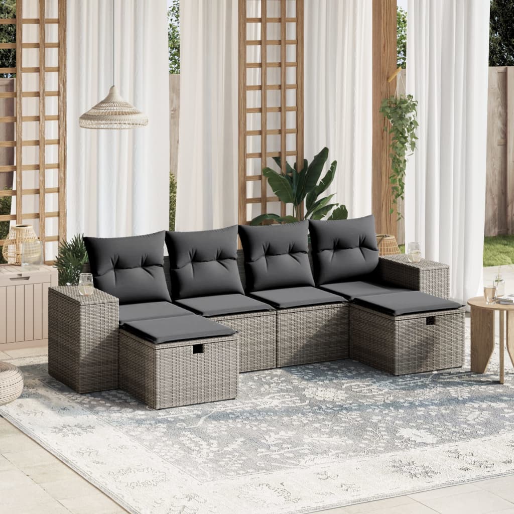 Set Mobilier De Grădină Cu Perne, 6 Piese, Negru, Poliratan
