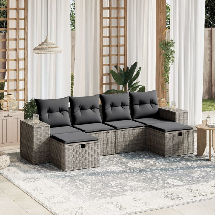 Set Mobilier De Grădină Cu Perne, 6 Piese, Negru, Poliratan
