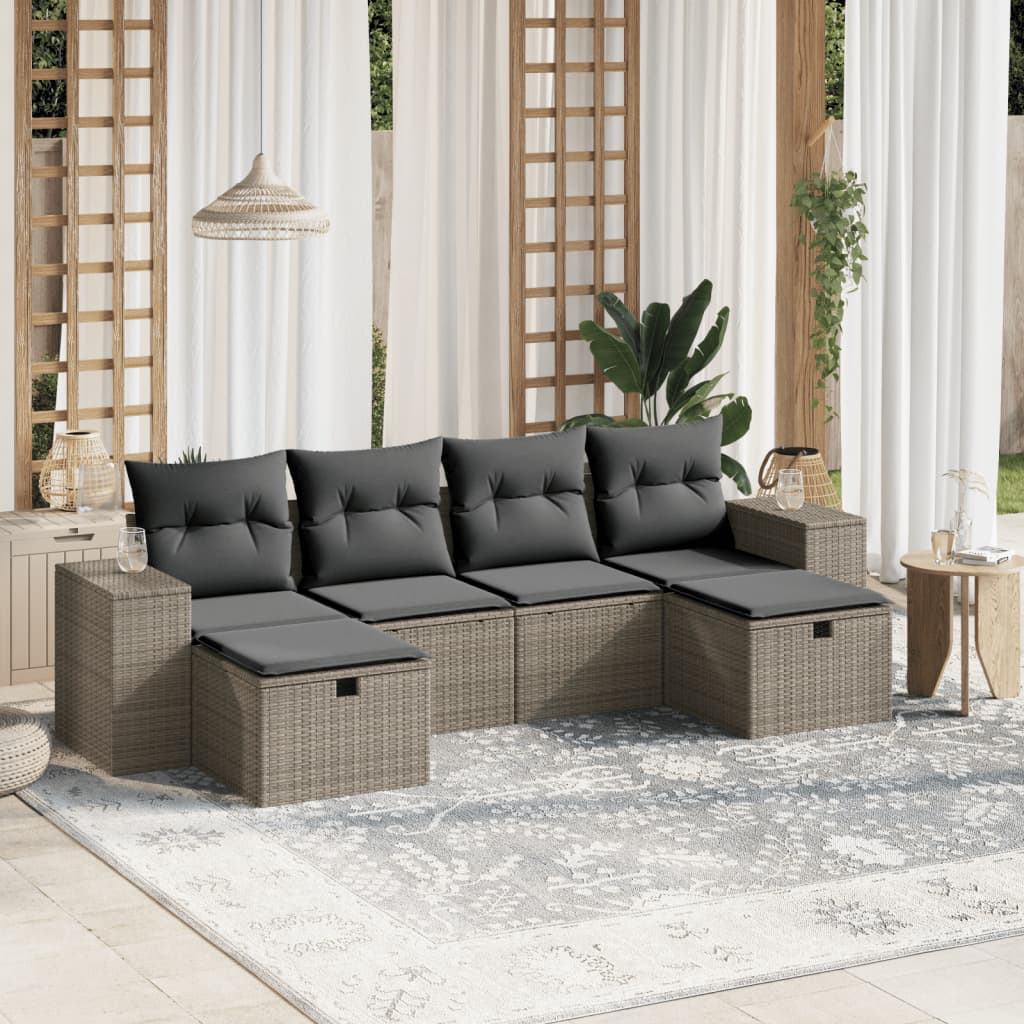 Set Mobilier De Grădină Cu Perne, 6 Piese, Negru, Poliratan