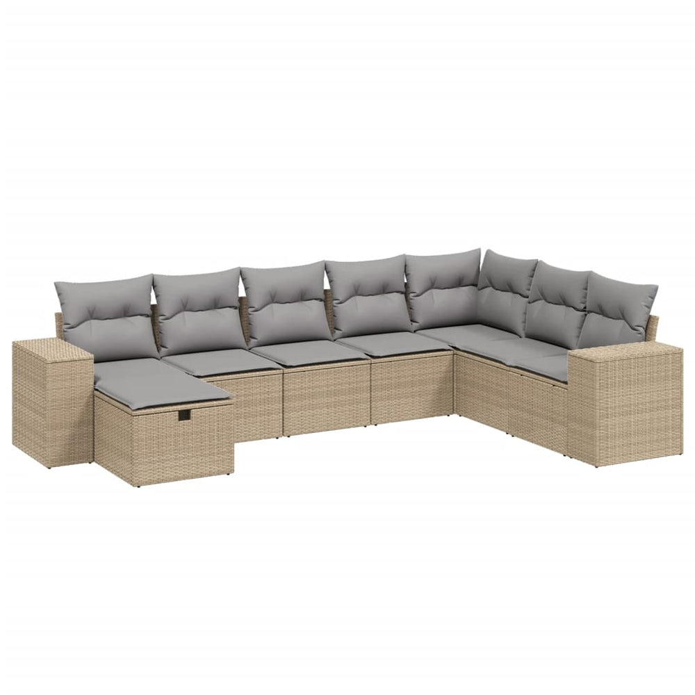 Set Canapele De Grădină, 8 Piese, Cu Perne, Bej, Poliratan