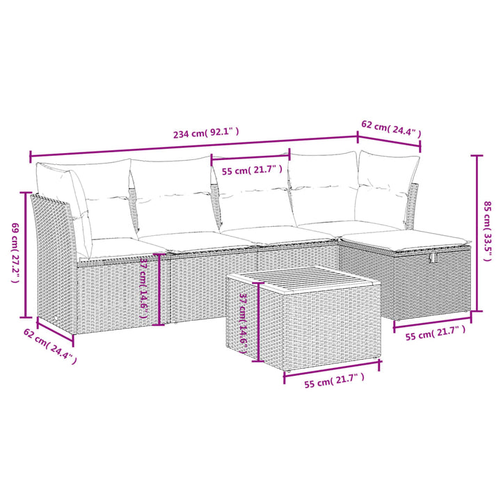 Set Mobilier Grădină Cu Perne, 6 Piese, , Poliratan