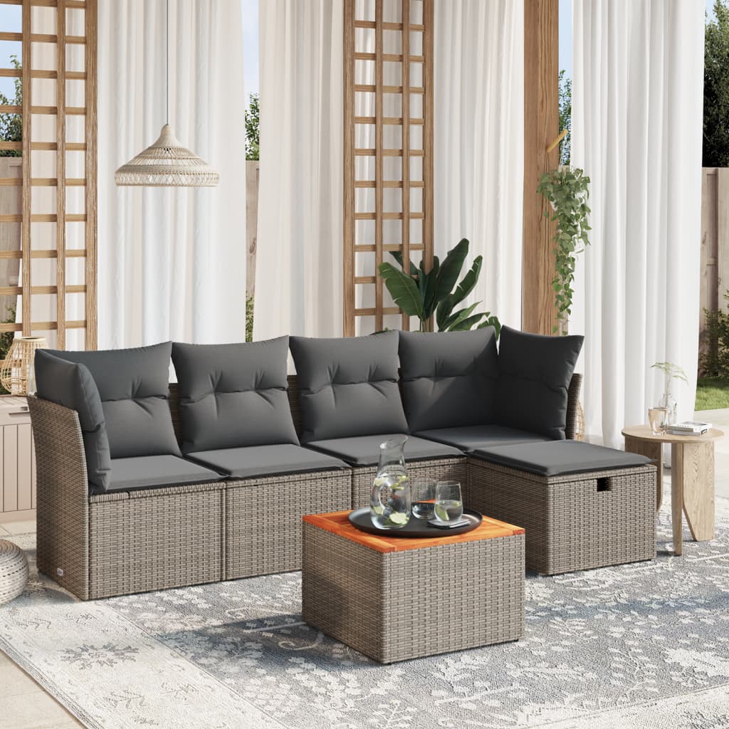 Set Mobilier Grădină Cu Perne, 6 Piese, , Poliratan