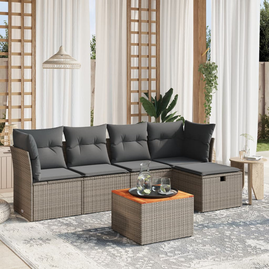 Set Mobilier Grădină Cu Perne, 6 Piese, , Poliratan
