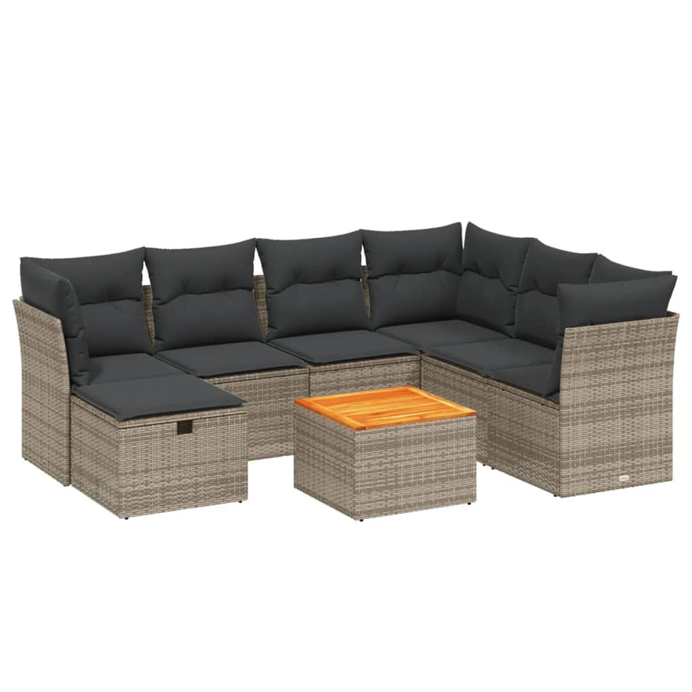 Set Canapele De Grădină Cu Perne, 8 Piese, Gri, Poliratan