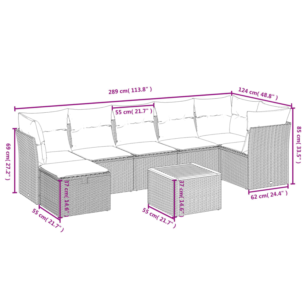 Set Canapele De Grădină, 9 Piese, Cu Perne, , Poliratan