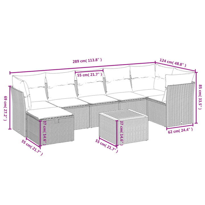 Set Canapele De Grădină, 9 Piese, Cu Perne, , Poliratan
