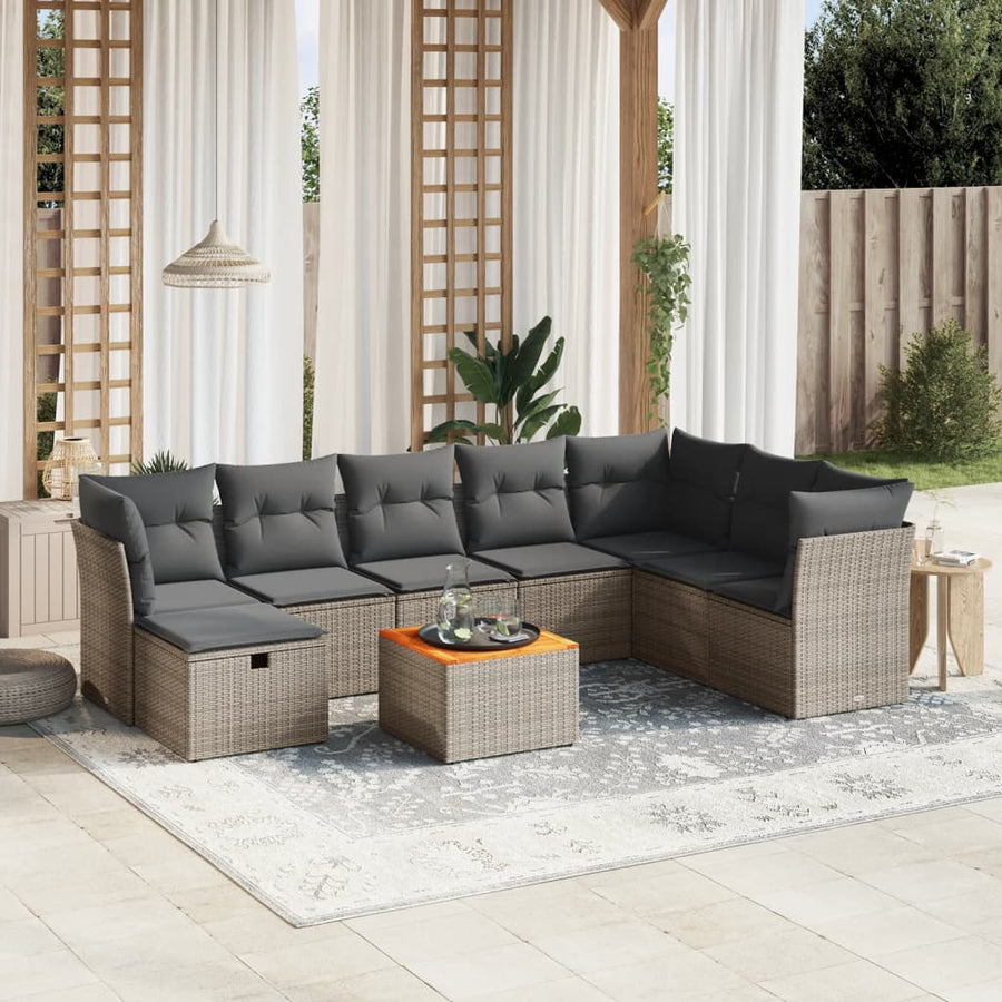Set Canapele De Grădină, 9 Piese, Cu Perne, , Poliratan