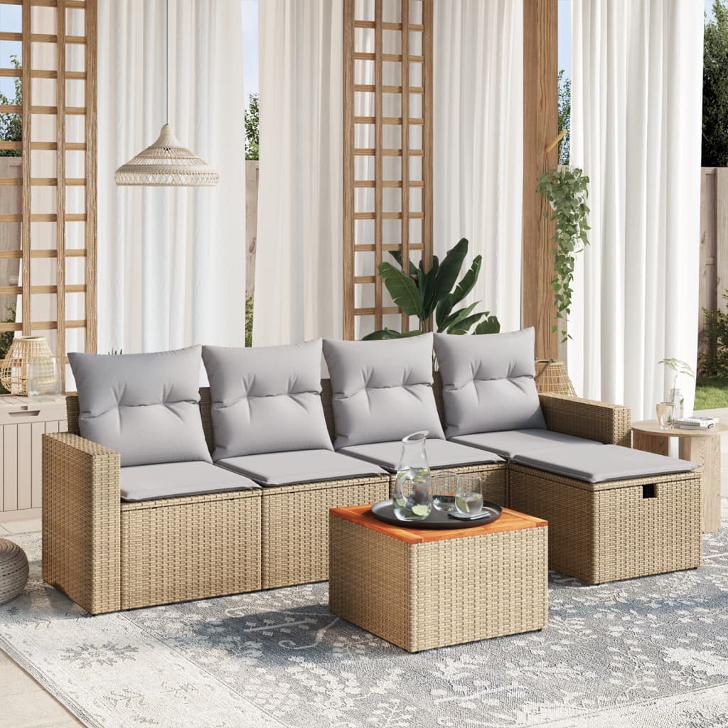 Set Mobilier Grădină Cu Perne, 6 Piese, , Poliratan