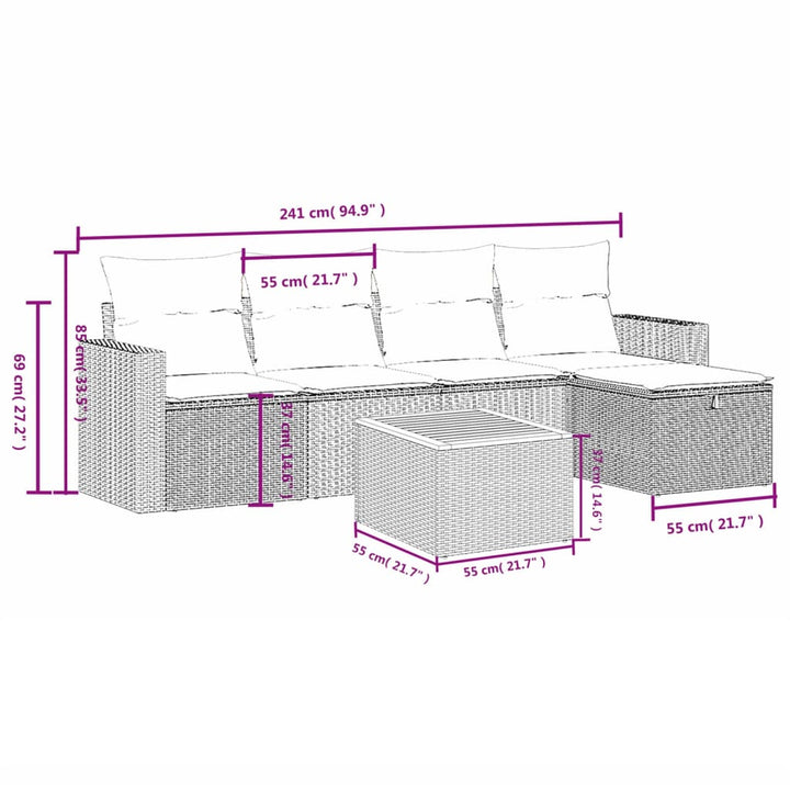 Set Mobilier Grădină Cu Perne, 6 Piese, , Poliratan