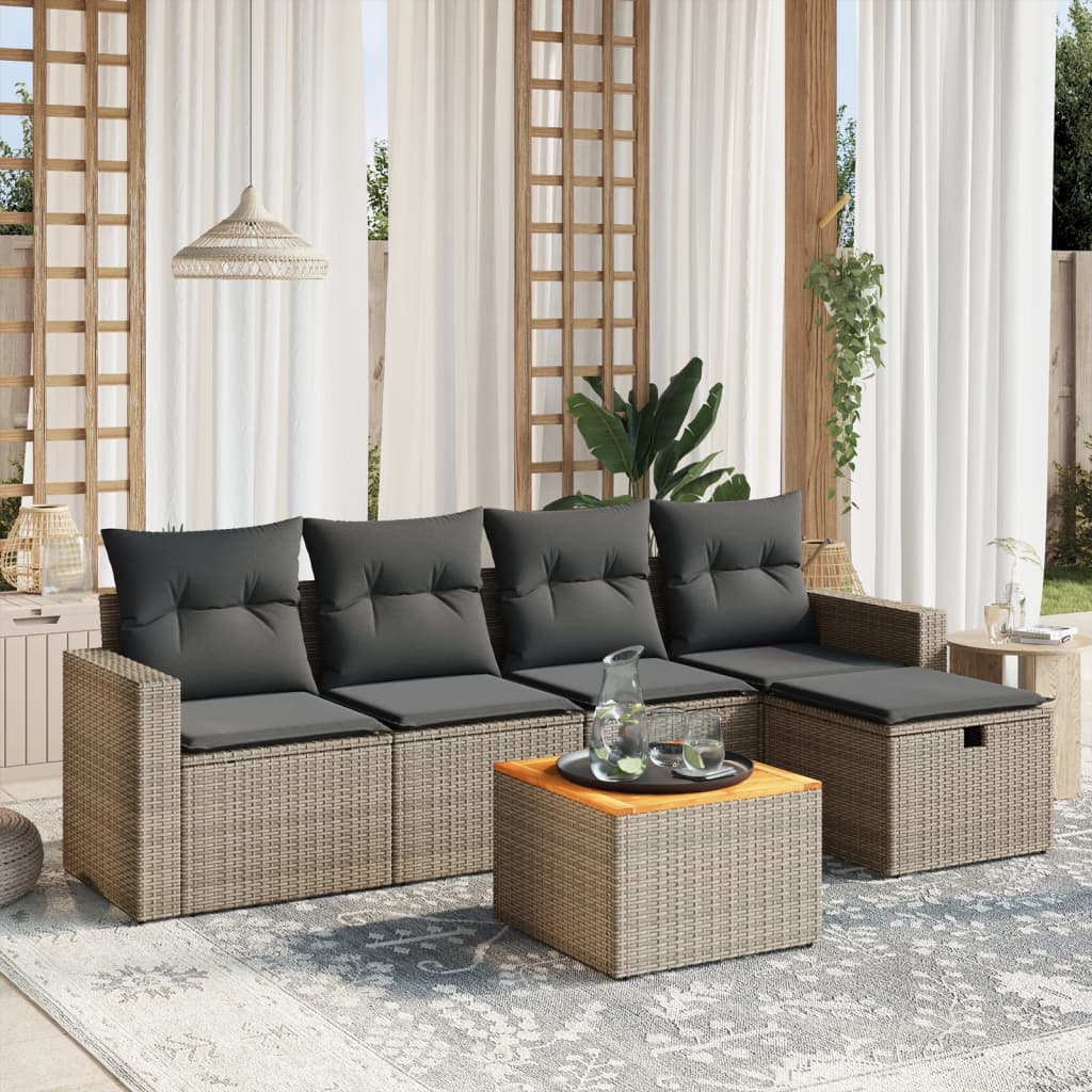 Set Mobilier Grădină Cu Perne, 6 Piese, , Poliratan