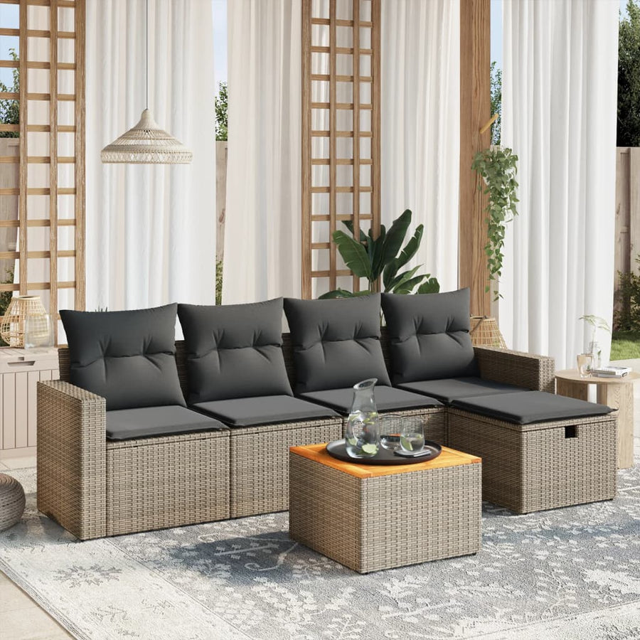 Set Mobilier Grădină Cu Perne, 6 Piese, , Poliratan