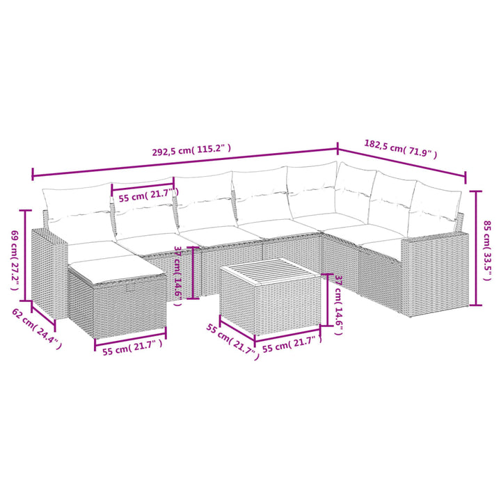 Set Mobilier De Grădină Cu Perne, 9 Piese, , Poliratan