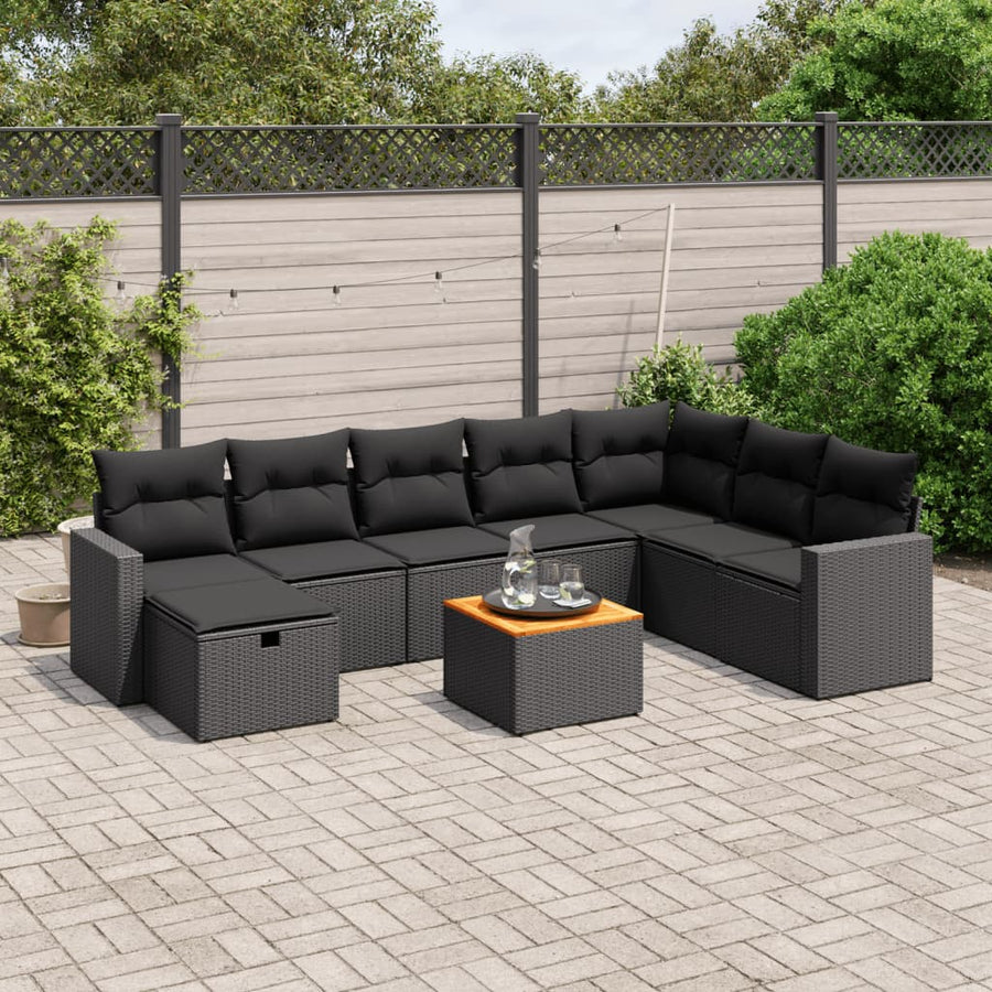 Set Mobilier De Grădină Cu Perne, 9 Piese, , Poliratan