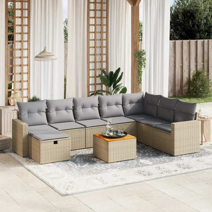 Set Mobilier De Grădină Cu Perne, 9 Piese, , Poliratan