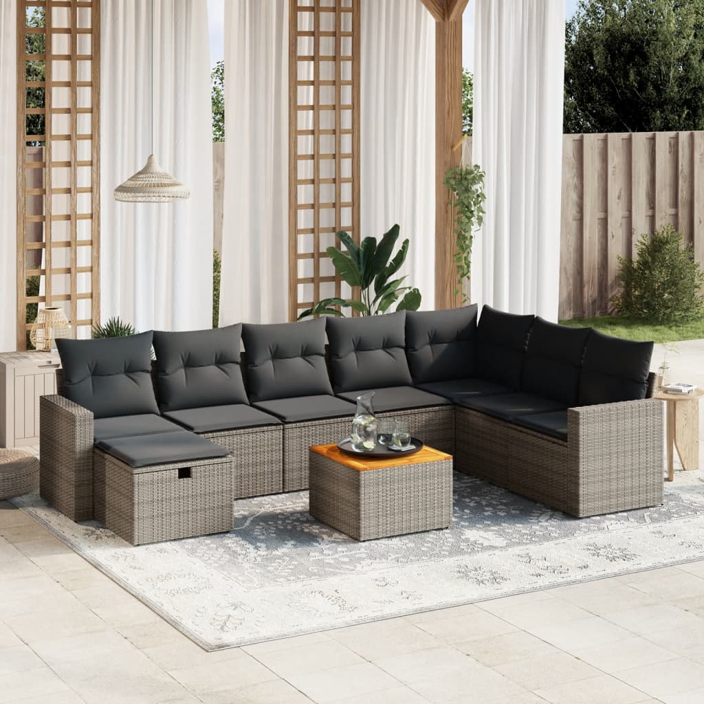 Set Mobilier De Grădină Cu Perne, 9 Piese, , Poliratan