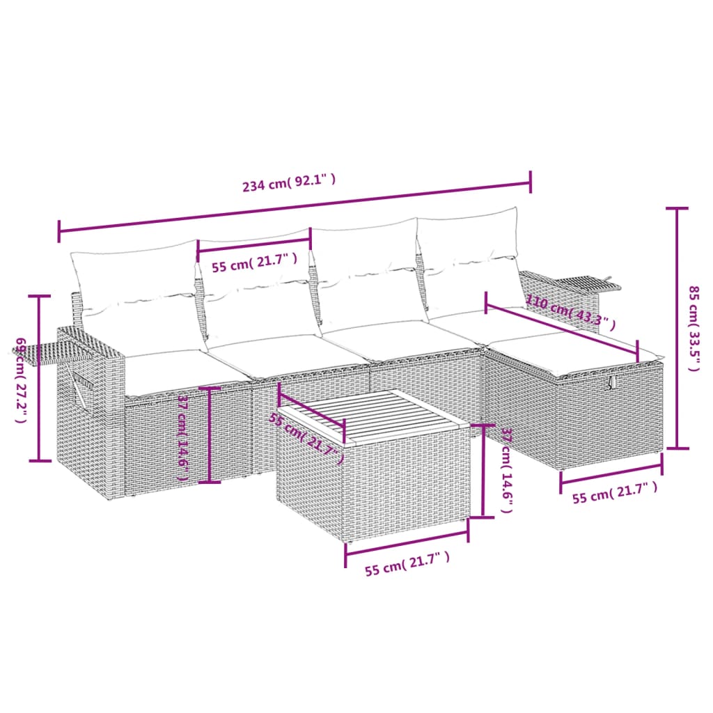 Set Mobilier De Grădină Cu Perne, 6 Piese, , Poliratan