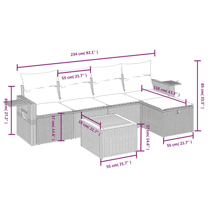Set Mobilier De Grădină Cu Perne, 6 Piese, , Poliratan