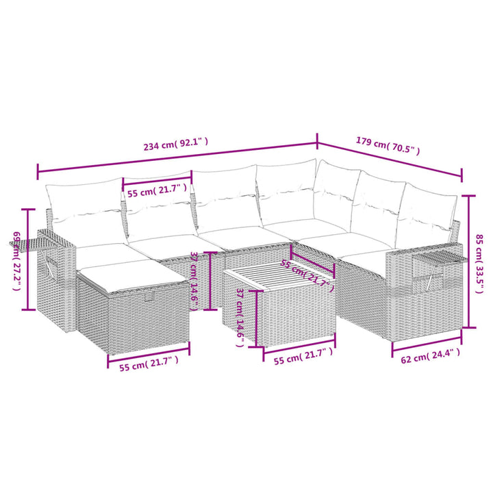 Set Mobilier De Grădină Cu Perne, 8 Piese, , Poliratan
