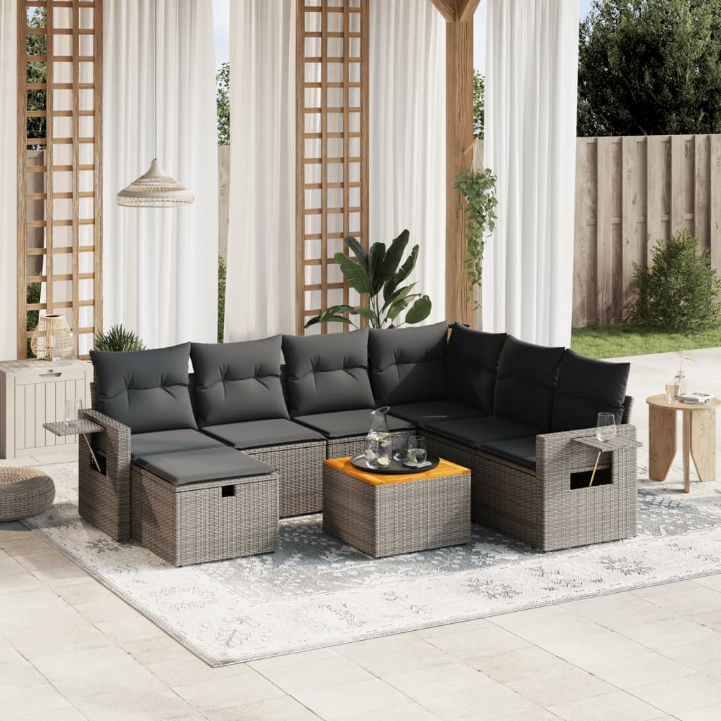 Set Mobilier De Grădină Cu Perne, 8 Piese, , Poliratan