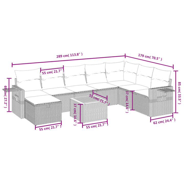 Set Mobilier De Grădină Cu Perne, 9 Piese, , Poliratan