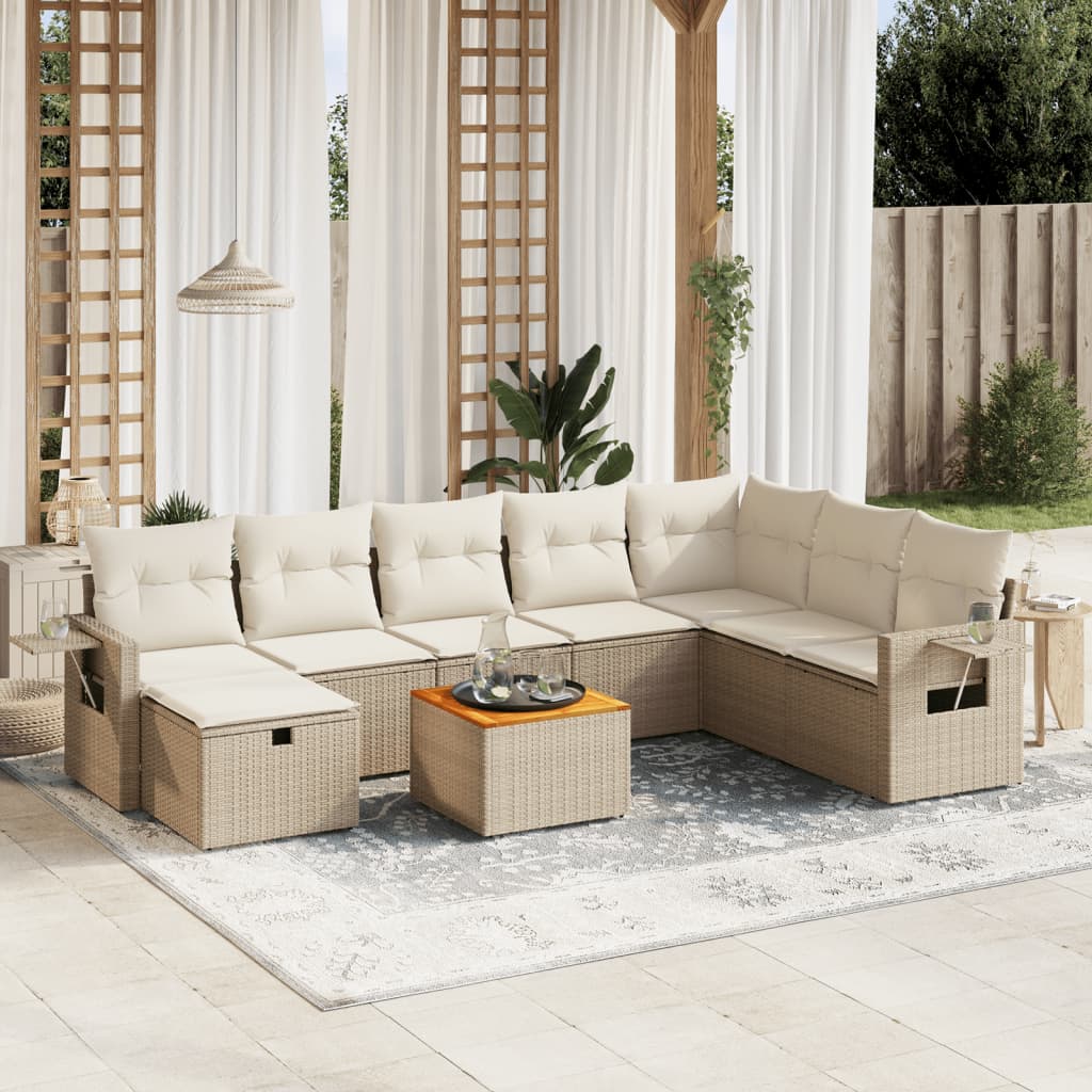 Set Mobilier De Grădină Cu Perne, 9 Piese, , Poliratan