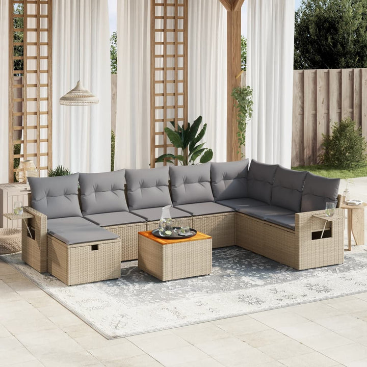 Set Mobilier De Grădină Cu Perne, 9 Piese, , Poliratan